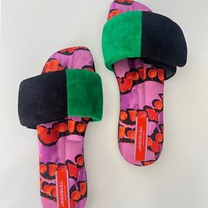 Brand New! Super Chic La Double J Women's Green Suede Slide Sandals Size 38